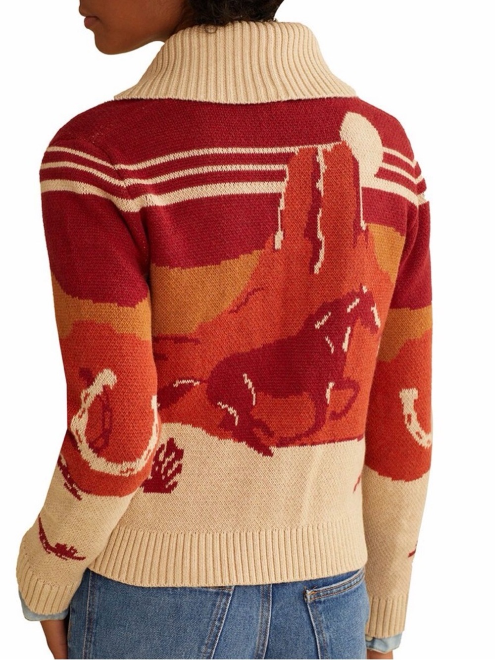 Pendleton Beige/Spice WESTERN SCENIC DESERT HORSE Cardigan Sweater Women's XL
